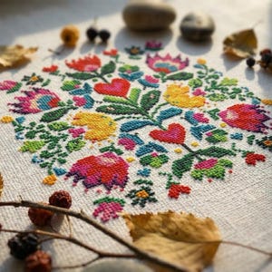 Folk Floral Cross Stitch Pattern PDF - cs55 image 6
