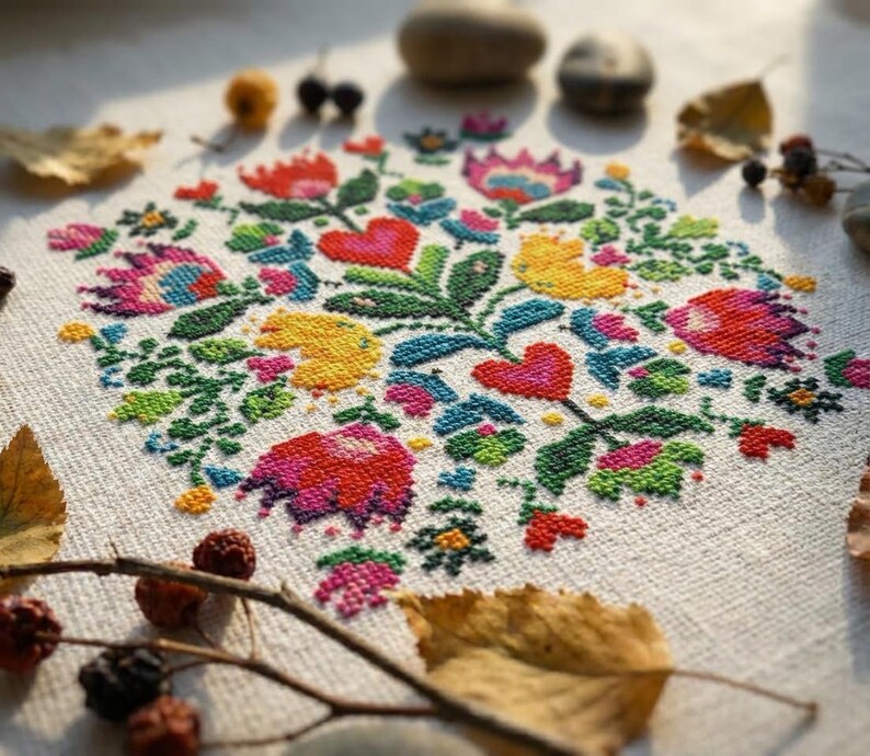 Folk Floral Cross Stitch Pattern PDF - cs55 image 6
