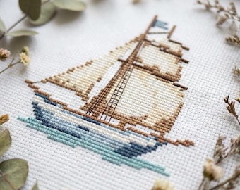 Vintage Sailboat cross stitch pattern PDF – cs43