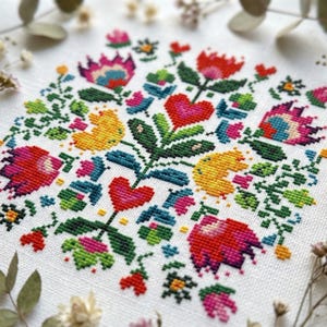 Folk Floral Cross Stitch Pattern PDF - cs55 image 2