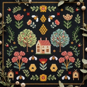 Folk Garden Sampler Cross Stitch Pattern PDF - cs56b