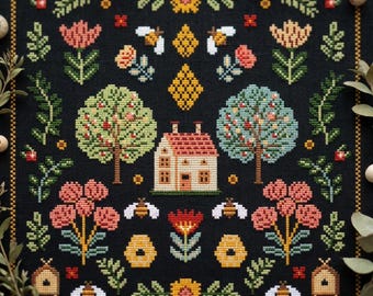 Folk Garden Sampler Cross Stitch Pattern PDF - cs56b