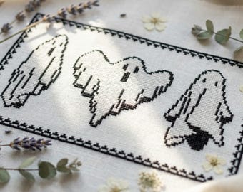 Ghost Trio Cross Stitch Pattern – Gothic Halloween Decor PDF – cs60