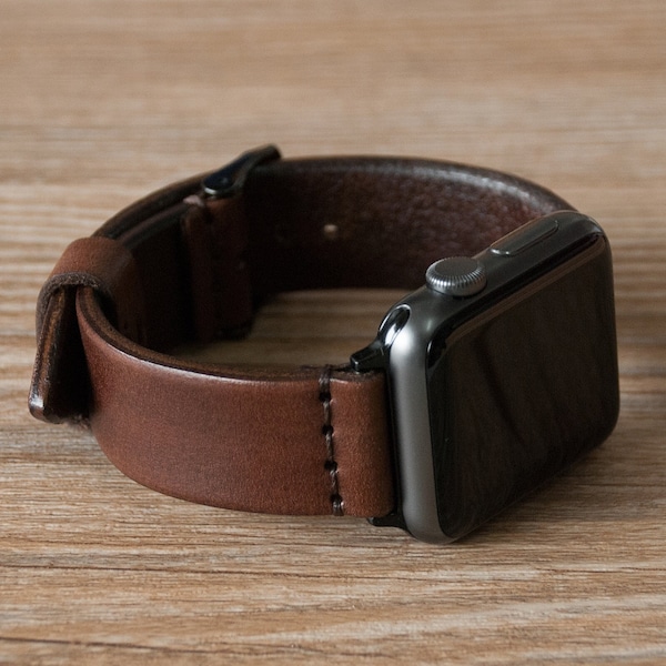 Apple Watch Band, 44mm, 40mm, 45mm, 41mm, 49mm Ultra, Leather Watch Band, Watch Strap, Men, Women, Walnut Brown, Series 1 2 3 4 5 6 7 8 SE