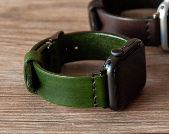 Apple Watch Band, 42mm, 38mm, 44mm, 40mm, 45mm, 49mm Ultra, Leather Watch Band, Forest Green, Series 1, 2, 3, 4, 5, 6, 7, 8, 9, SE, Handmade