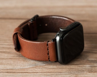 Apple Watch Band | 49mm 41mm 45mm 40mm 44mm 38mm 42mm | Leather Watch Band | Series Ultra 1 2 3 4 5 6 7 8 9 SE | Men Women | Chestnut Brown