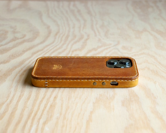 Gold Finger Strap Case for iPhone 14 Pro Max in Genuine Calfskin