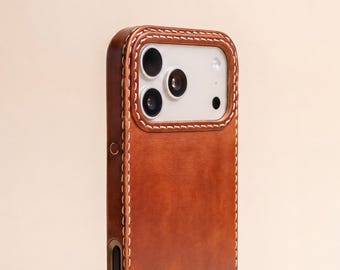 iPhone Case, Leather Cover | Handmade | MagSafe | iPhone 17, 16, 15, 14 & older | Ember Brown