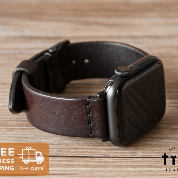 Apple Watch Band | 49mm 45mm 44mm 41mm 40mm | Men Women | Leather Watch Band | Dark Brown | Espresso | Series Ultra 1 2 3 4 5 6 7 8 9 SE