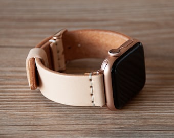 Apple Watch Band | 41mm 45mm 40mm 44mm 49mm Ultra 38mm 42mm | Leather Watch Band, Natural Vegetable Tanned | Series 1 2 3 4 5 6 7 8 Ultra SE