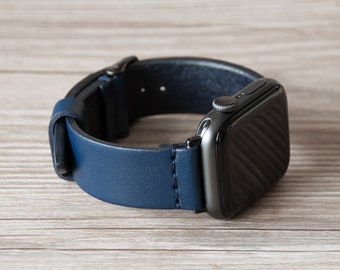 Apple Watch Band | 49mm Ultra 41mm 45mm 40mm 44mm 38mm 42mm | Leather Watch Band | Series 1 2 3 4 5 6 7 SE | For Men, Women | Navy Blue