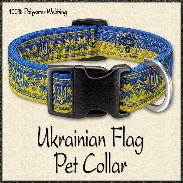 Ukrainian Flag Shield Traditional Embroidery Support Dog Collar