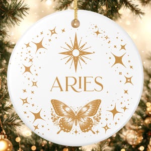Aries Zodiac Christmas Ornament, Personalized Name Ornament, Custom Astrology Gift, Celestial Christmas Decor, Star Sign Ornament