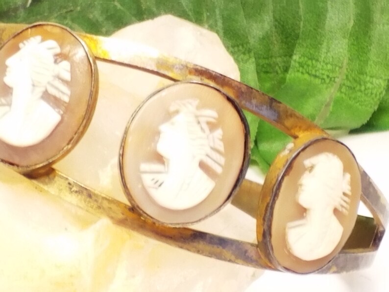 Victorian Gold Gilt Sterling silver Carved Cameo Bracelet or Arm Cuff very large