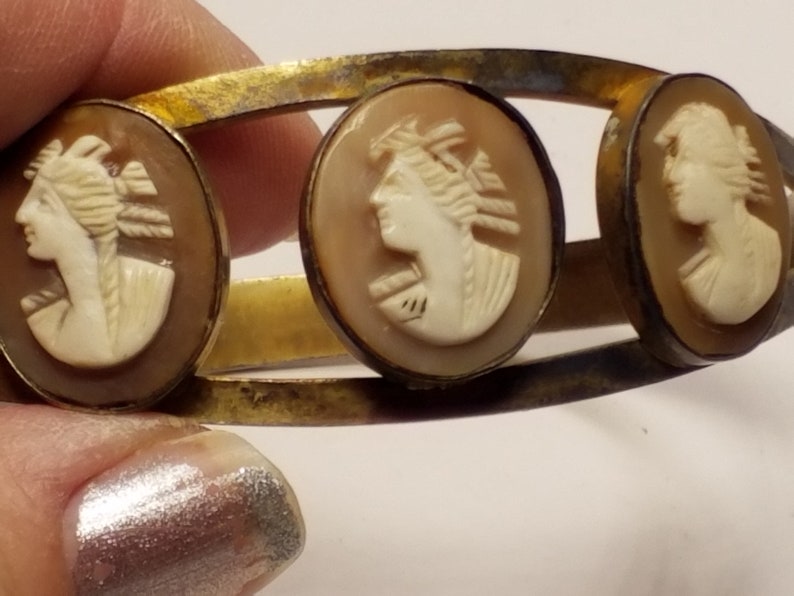 Victorian Gold Gilt Sterling silver Carved Cameo Bracelet or Arm Cuff very large