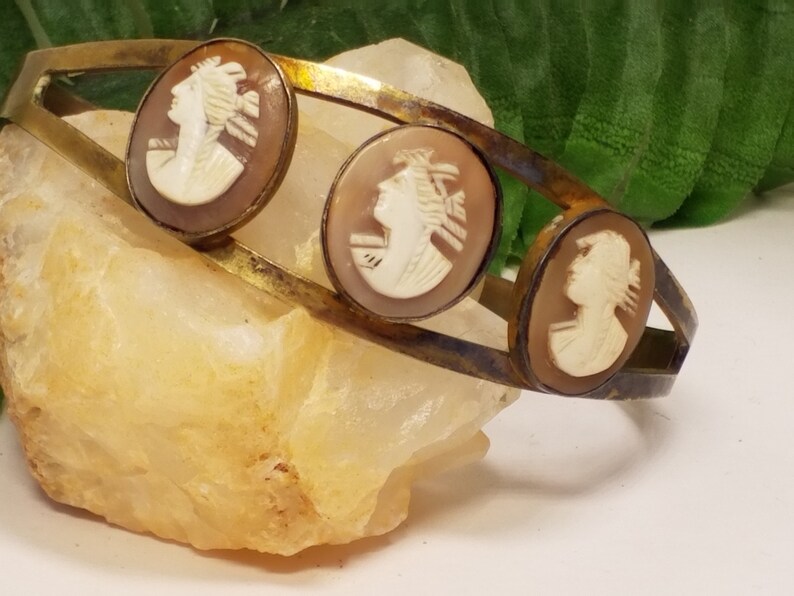 Victorian Gold Gilt Sterling silver Carved Cameo Bracelet or Arm Cuff very large
