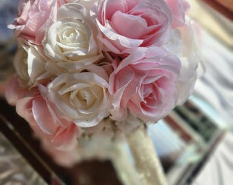 White and Pink Rhinestone Draped Dancing Candles