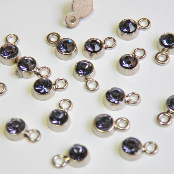 20 Tiny Tanzanite Blue Purple Rhinestone Crystal Drops silver finish charms 8x5mm DB20418P