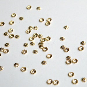 100 Tiny scalloped bead caps ribbed shiny gold plated nickel free brass 3mm 8964FN