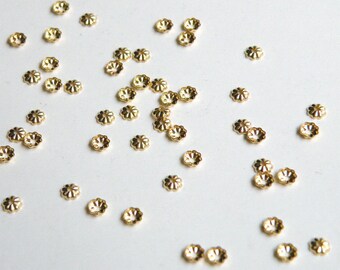 100 Tiny scalloped bead caps ribbed shiny gold plated nickel free brass 3mm 8964FN