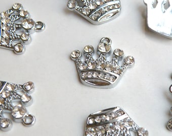 5 Rhinestone Royal Crown charms antique silver 20x21mm DB10355