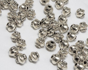 50 Antique Silver Bicone Beads, Tiny Fancy Double Cone, Nickel Free Metal Spacers 4.5x4.5mm PLF0256Y