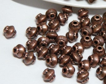 50 Tiny Double Cone Fancy Bicone Beads, Antique Copper Metal Spacers 4.5x4.5mm PRLF0256Y