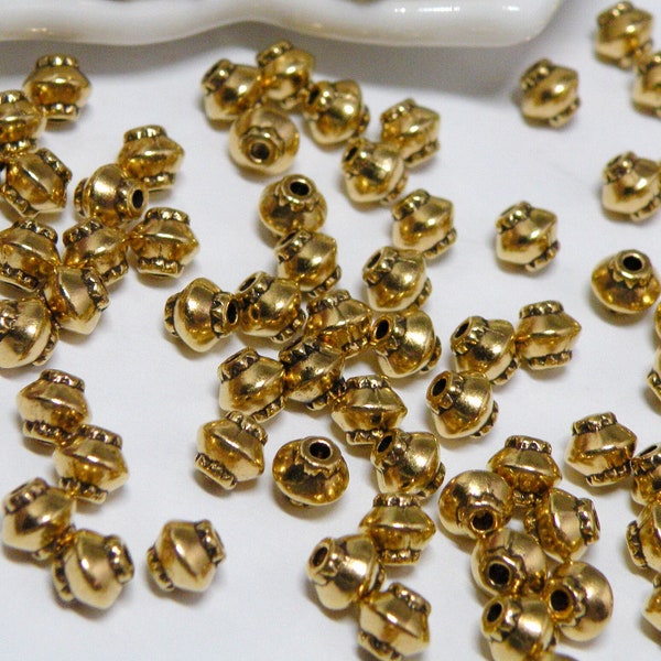 50 Antique Gold Bicone Beads, Tiny Fancy Double Cone, Metal Spacers 4.5x4.5mm PGLF0256Y