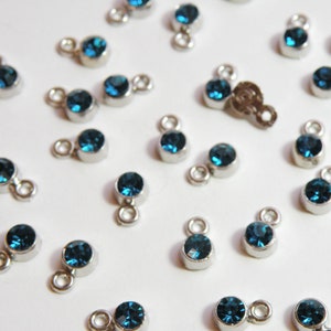 20 Tiny Aqua Blue Rhinestone Crystal Drops silver finish charms 8x5mm March birthstone DB0092968