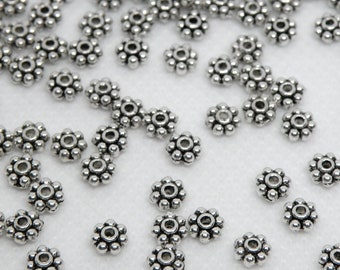 100 Daisy Spacer Beads Antiek Zilver dikke kralen rondelle 5mm PE048-AS