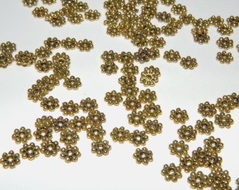 100 Beaded Rondelle Thin Daisy Spacer Beads Antique Gold 4mm PGLF1022Y