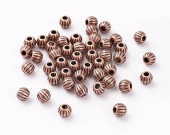 50 Corrugated Bicone Beads in Antique Copper, double cone 3.5x4mm nickel free PRLF0300Y