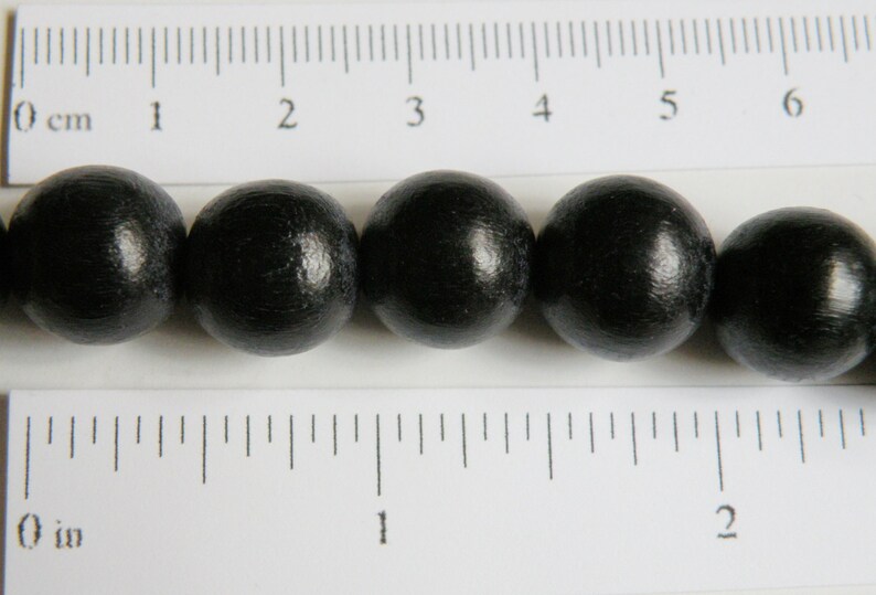 Jet Black wood beads round 11-12mm full strand eco-friendly Cheesewood 9502NB image 2