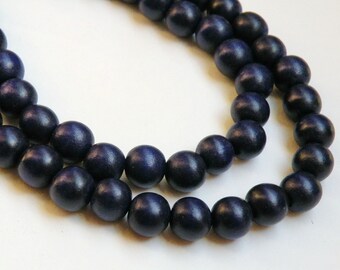 Navy Blue wood beads round 11-12mm full strand eco-friendly Cheesewood 9481NB