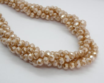 Caramel Opal faceted glass rondelle beads 6x4mm milky light brown beige full strand PJ047-F06-3