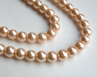 Peach glass pearl beads round 10mm full strand 7791GB