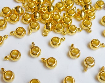 20 Tube Hanger Bails with large 3mm hole smooth shiny gold European charm beads with 1.5mm loop 9x6x4mm PWAB017H-G