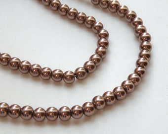 Chocolate brown glass pearl beads round 6mm full strand 9863GL