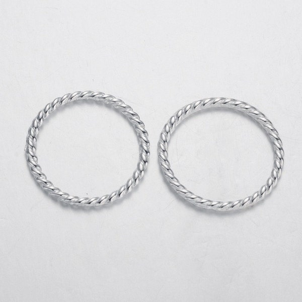 10 Fancy Twisted connector links round closed soldered jump rings shiny silver plated 25mm 15 gauge PEA8631Y