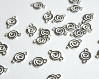 20 Round swirl shiny silver plated nickel free brass links 11x7mm 6797FD