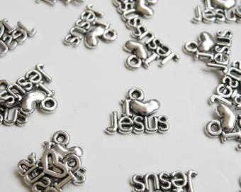 10 I Love Jesus Charms religiöse inspirierende Botschaft Charms antikes Silber I Heart Jesus 12x16mm DB20867