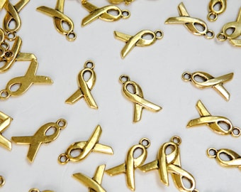 20 Awareness Ribbon charms antique gold 14x9mm DB78894