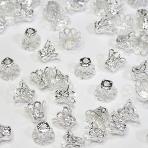 50 Scalloped Basket Bead Caps, Shiny Silver 9x6mm fits 8-10mm beads PS696-46S image 1