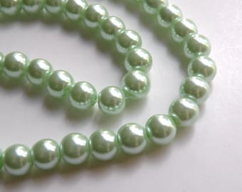 Mint green glass pearl beads round 8mm full strand 7767GB