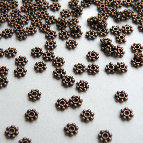 100 Beaded rondelle daisy spacer beads antique copper 5mm PL166-31C