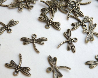 10 Dragonfly Charms antique bronze nickel safe 15x19mm DB22814