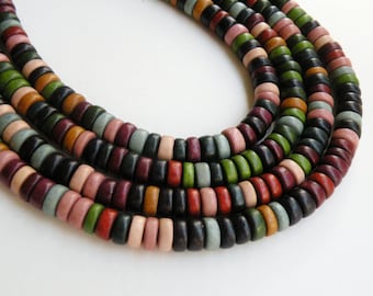 Fall Earth Tone wood bead mix rondelle Cheesewood 8x4mm full strand eco-friendly 9712NB