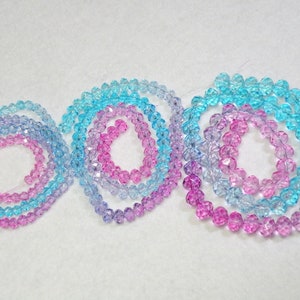 Ombré Faceted Crystal Glass Rondelle Beads, Multicolor Hot Pink to Lavender to Aquamarine, 8x6mm 6x4mm 4x3mm Full Strand TEW15459 image 2