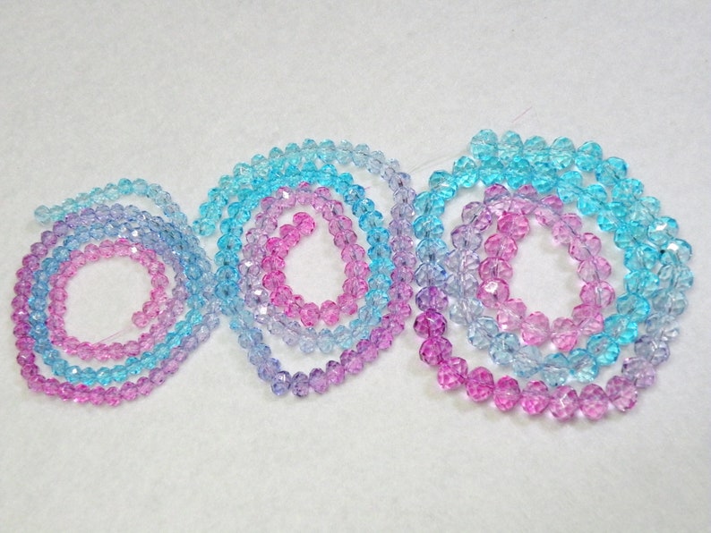 Ombré Faceted Crystal Glass Rondelle Beads, Multicolor Hot Pink to Lavender to Aquamarine, 8x6mm 6x4mm 4x3mm Full Strand TEW15459 image 2