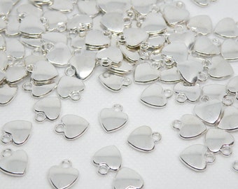 20 Heart Charms little plain simple pendants shiny silver 12x10mm PK08QL021